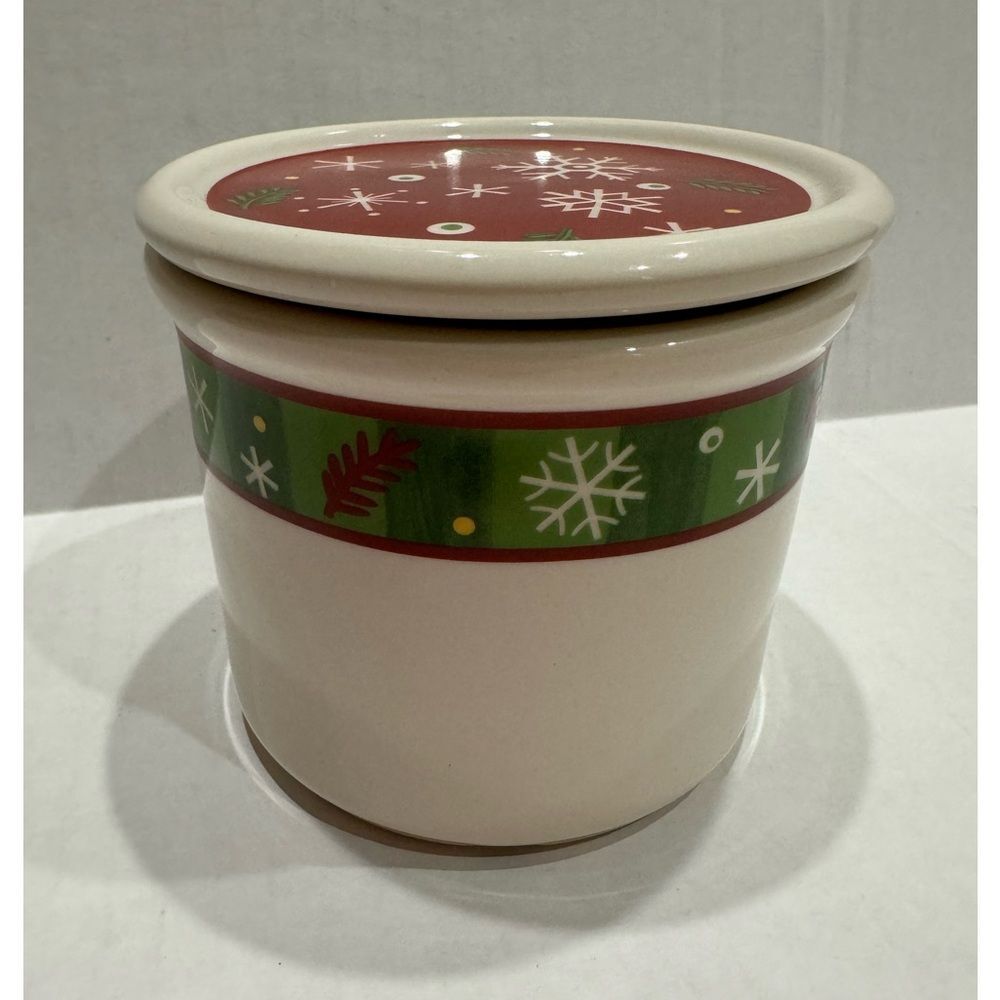 Longaberger Pottery Holiday One Pint Crock w/ Coaster / Lid Christmas Snowflake - Picture 3 of 4